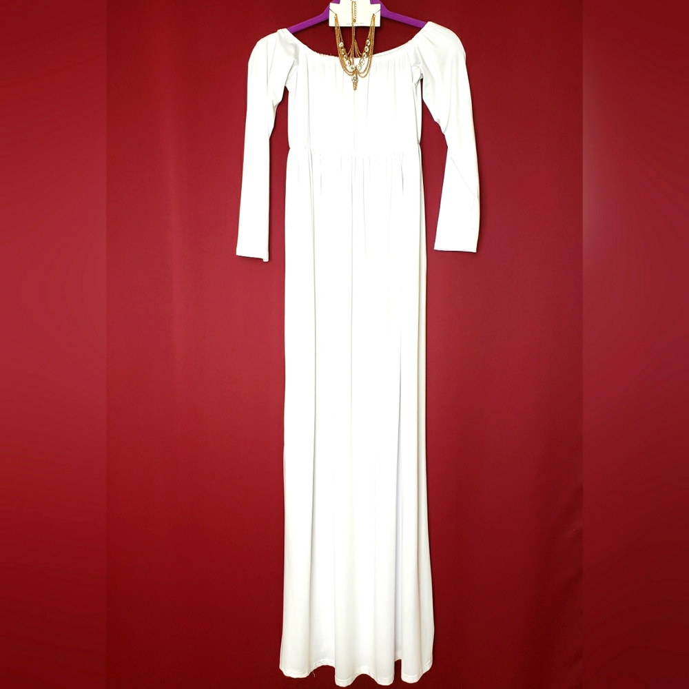 White Maternity Photoshoot dress off the shoulder (Small) Great Condition